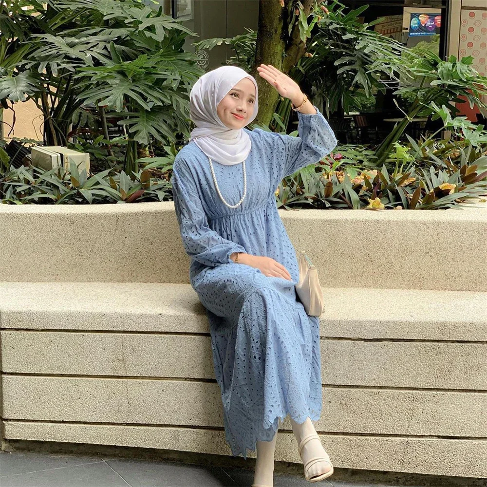 여성을위한 두바이 파티 드레스 이슬람 Abaya Jalabiya 긴 소매 속이 빈 v 넥 캐주얼 맥시 베스 티드 모로코 Kaftan 긴 가운