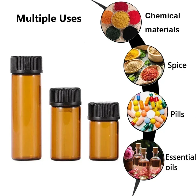 5 個 1/2/3/5 ミリリットル琥珀ガラスボトルオリフィスレデューサーとスクリューキャップ付きポータブルエッセンシャルオイル香水液体 DIY サンプルバイアル