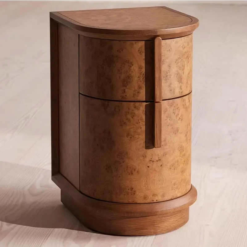 

French retro design bedside table with knot leather surface ancient style solid wood bedside table for villa storage