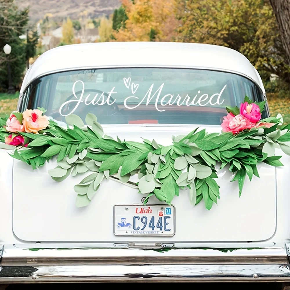 Just Married Vinyl Wall Decal, Anime Theme,Matte Finish,Self-Adhesive for Glass & Multi-Surface, Single Use Wedding Sign Sticker