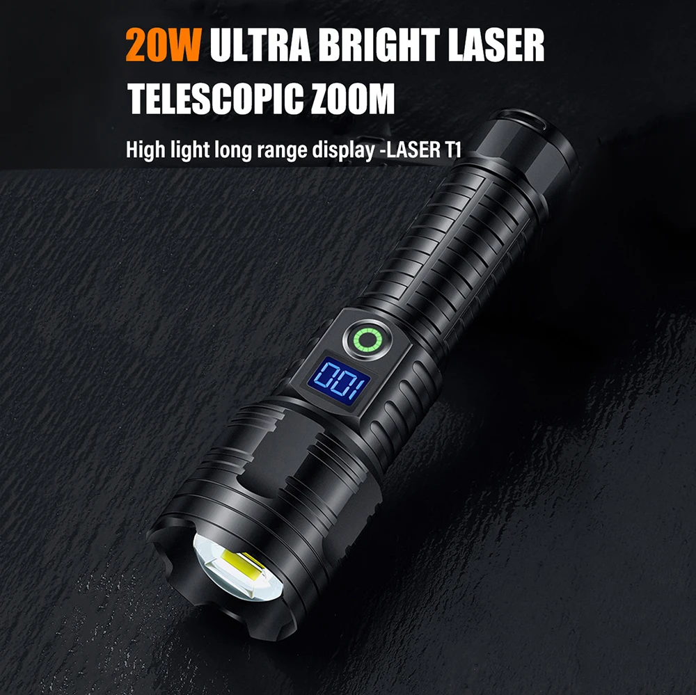 

Portable Telescopic Zoom Flashlight Rechargeable Digital Display Flashlight Supports Usb Output For Camping Adventure Outdoor