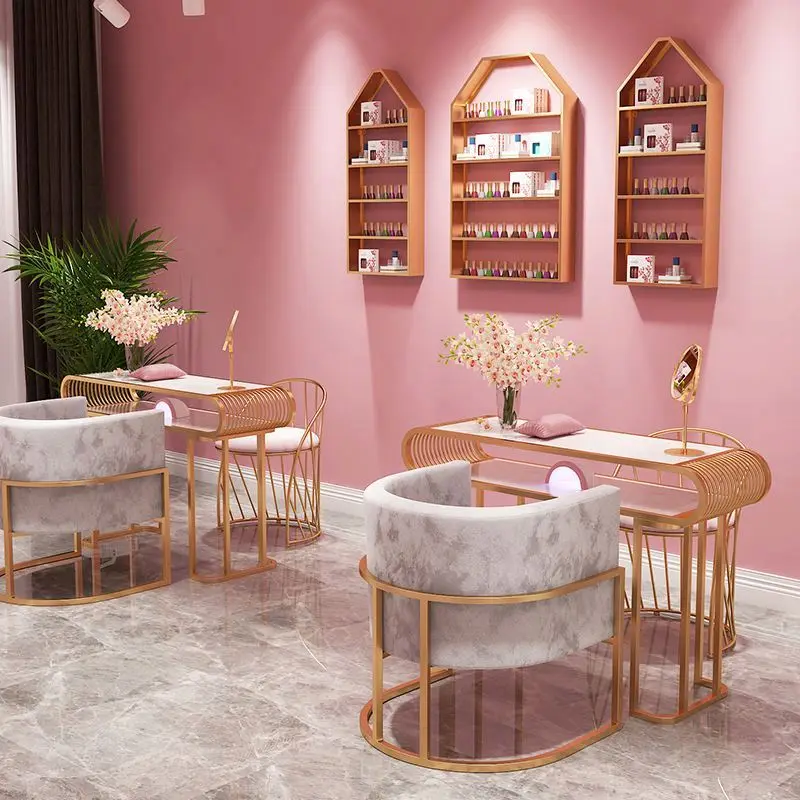 Double Nail Art Modern Luxury Custom Beauty Salon Nail Art Furniture Marble Nail Art Table