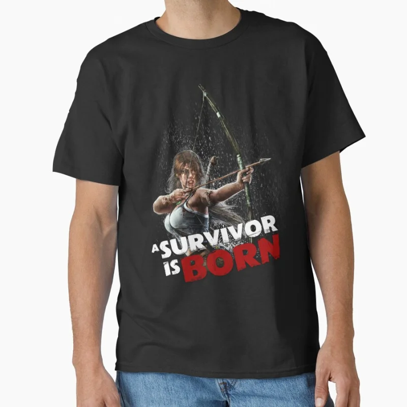 

A survivor is born 80s retro video game Lara Croft Tomb Raider T Shirt for men large size tops S-6XL mens cothing