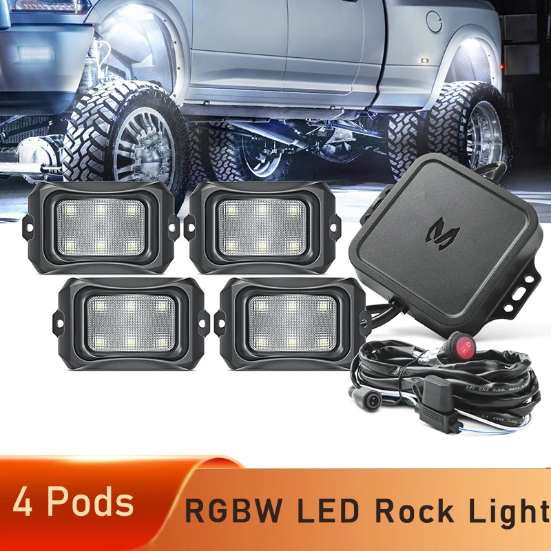 

MICTUNING 4 Pods RGBW LED Rock Lights Upgraded Curved Surface Multicolor Car Underglow Neon Lamp w/ Wirless Control&Music Mode