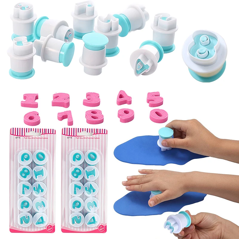 10 unids/set forma de número para hornear hecho a mano DIY molde de plástico para hornear pastelería galleta Fondant decoraciones para pasteles herramientas de cocina útiles ZYF