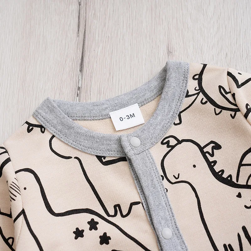 0-18 Baby Long Sleeved Jumpsuit Cute Cartoon Dinosaur Print Casual And Comfortable Soft Spring And Autumn Newborn Clothes