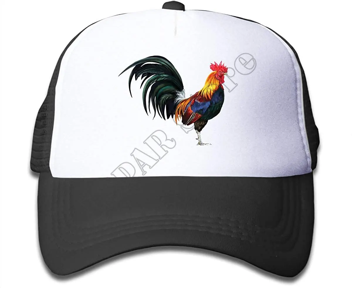 Girls Boys Rooster Chicken Adjustable Trucker Hats Fashion Youth Baseball Mesh Cap Black