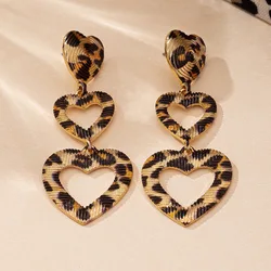 Long Earrings For Women Popular Temperament Hollow Heart Shape Leopard Print Geometric Ear Accessories Fashion Jewelry BE551