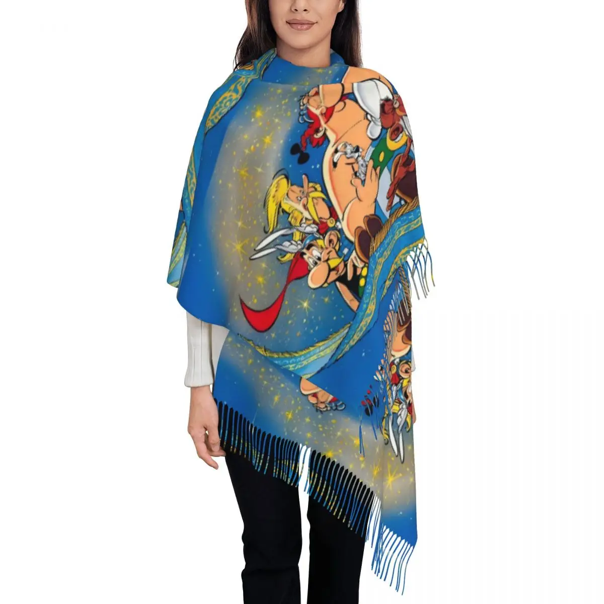 

Шарф Астерикс с французскими комиксами, женский длинный зимне-осенний теплый платок с кисточками, унисекс, волшебный волшебный ковер Шарфы