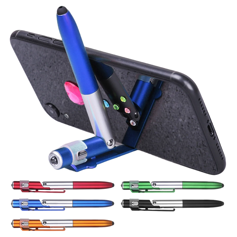 4 In 1 Multifunction Ballpoint Pen with LED Flashlight Folding Phone Holder Touch Ballpoint Pen Office School Student Stationery