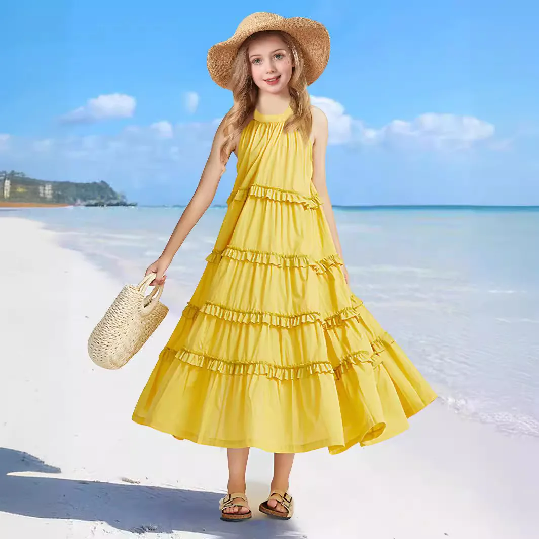 

Bohemian Style Cake Large Skirt Patchwork Girl Long Sleeveless Dress Beach Party Sweet and Fashionable A-Line Dress