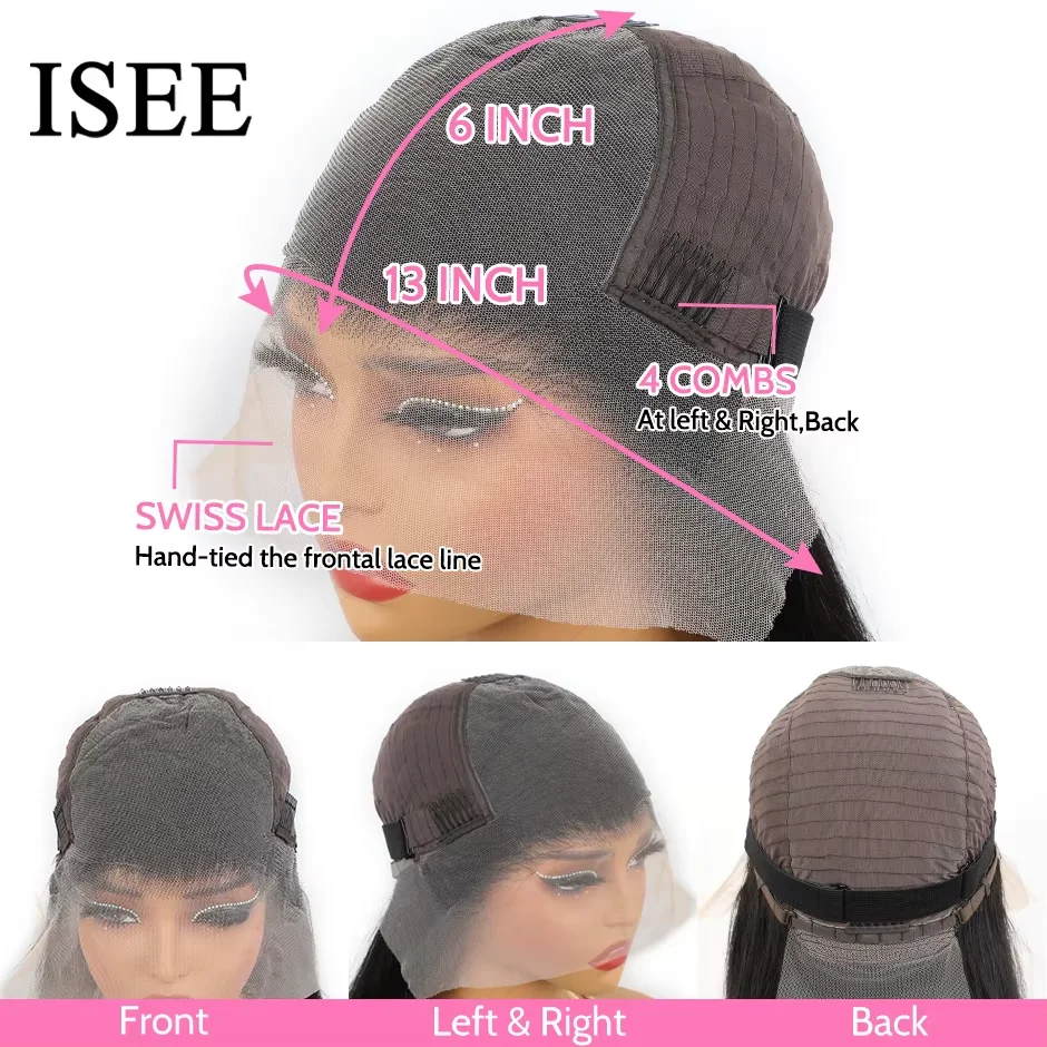 ISEE HAIR 13x6 Glueless Loose Wave Lace Frontal Wigs with Invisi Draw Strings 100% Human Hair Wigs  Pre Cut Lace Wear Go Wigs