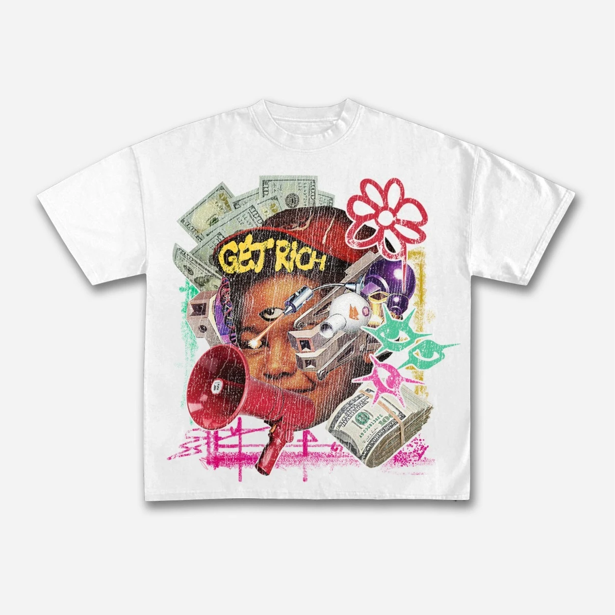 احصل على ريتش بوي جرافيتي جرافيك القطن تي شيرت مطبوع الرجال الصيف قصيرة الأكمام المعتاد تي شيرت المرأة عادية الشارع الشهير المحملة القمم