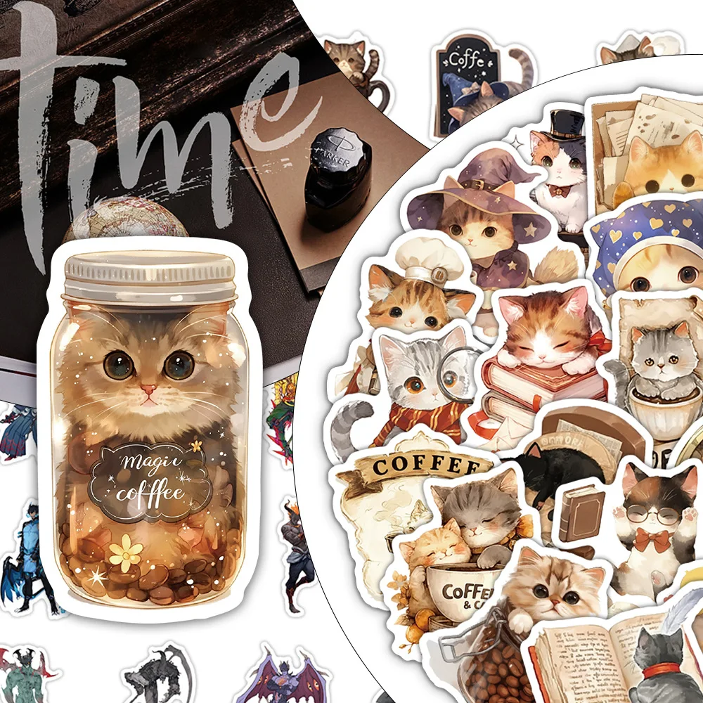 

10/30/54PCS Cartoon Coffee Cat Sticker Kaywa Cute Funny Graffiti Waterproof Decal Kids Toy Gift for Scrapbook Phone Case Guitar