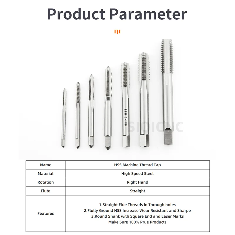 SIQICNC Right Hand Thread Tap HSS Machine Plug Tap Metric Screw Tap Drill Thread Tool M2 M3 M4 M6 M7 M8 M10 M12 M14 Hand Tools