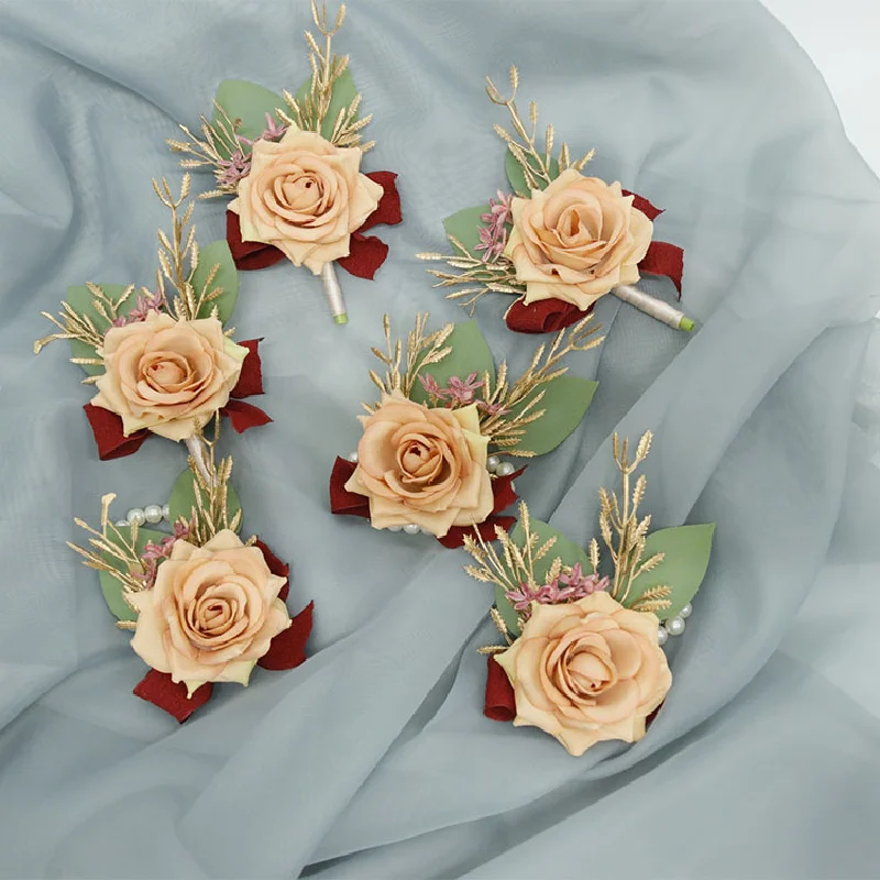 Boutonniere e pulso Corsage para convidados, Fontes do Casamento, Flower Art, Flor Simulação, Celebração de Negócios, Abertura, 430