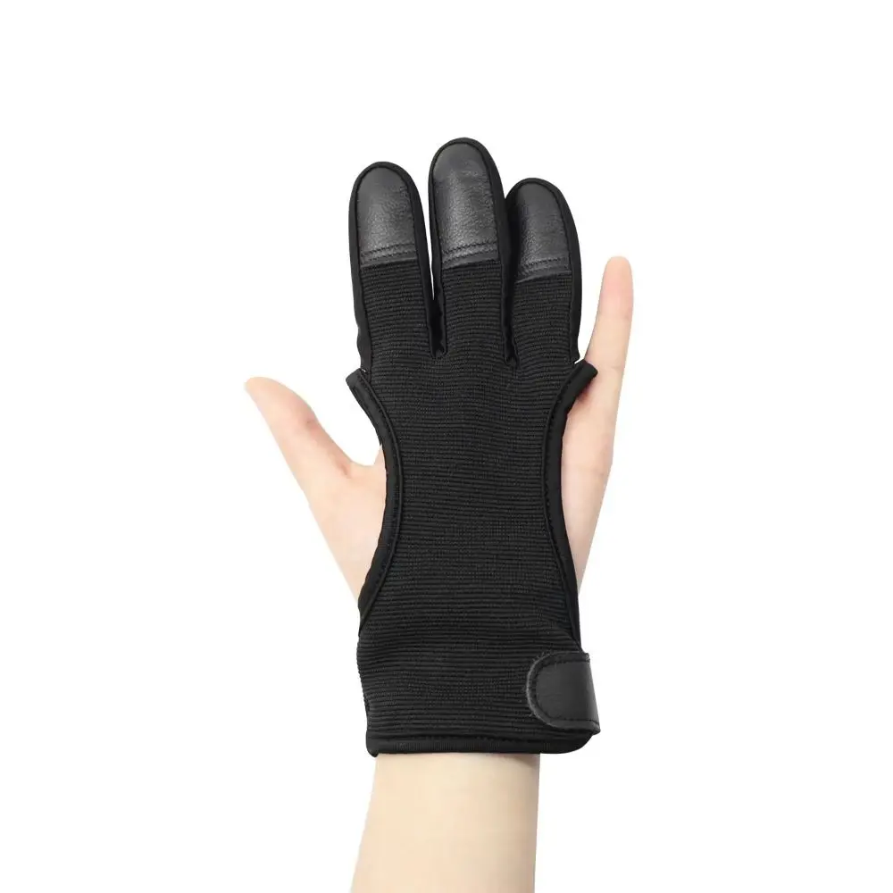Non-Slip Three-Finger Gloves Leather Fingertip Breathable Shooting Protective Gloves Professional Adjustable Shooting Hand Guard