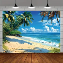 Tropical Hawaiian Paradise Backdrop - Vibrant beach summer vacation photos background coconut trees, autumn and summer occasions