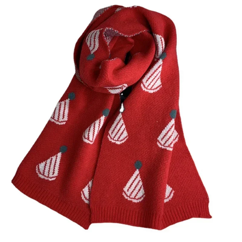 Christmas Little Red Riding Hood Red Scarf, Thickened Warm Scarf in Autumn and Winter, Cute and Sweet Versatile Cape for Girls