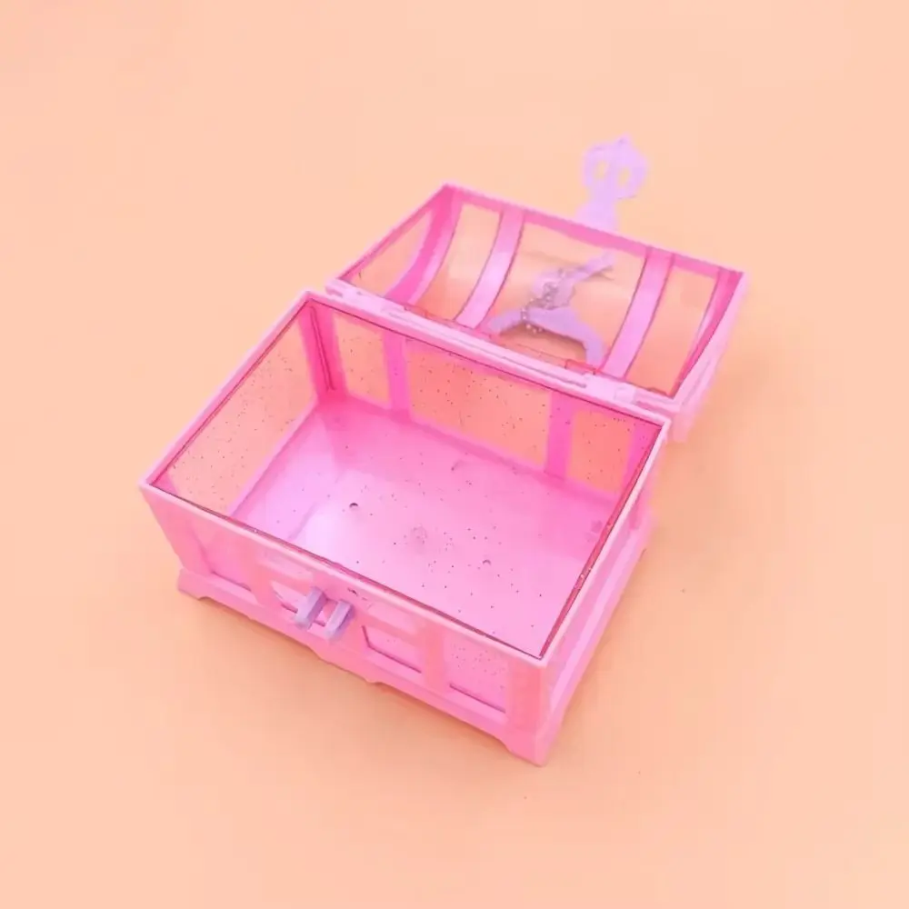Jewelry Accessories Pink/Purple Jewelry Box Pretend Play With Lock Cute Makeup Box Plastic Girls Dressing Treasure Chest