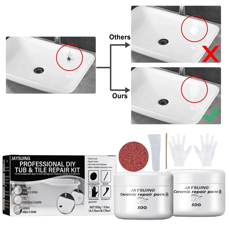 Pasta de cerámica para reparación de azulejos y ducha, agente adhesivo para reparar azulejos de suelo, Kit de porcelana para chips de grietas, 30g/50g, 2 uds.