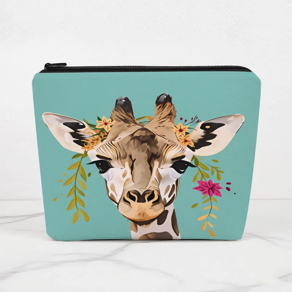 

Косметички с изображением жирафа и цветочной короной для девочек, косметичка, сумка для туалетных принадлежностей, пенал, сумка для хранения в путешествиях