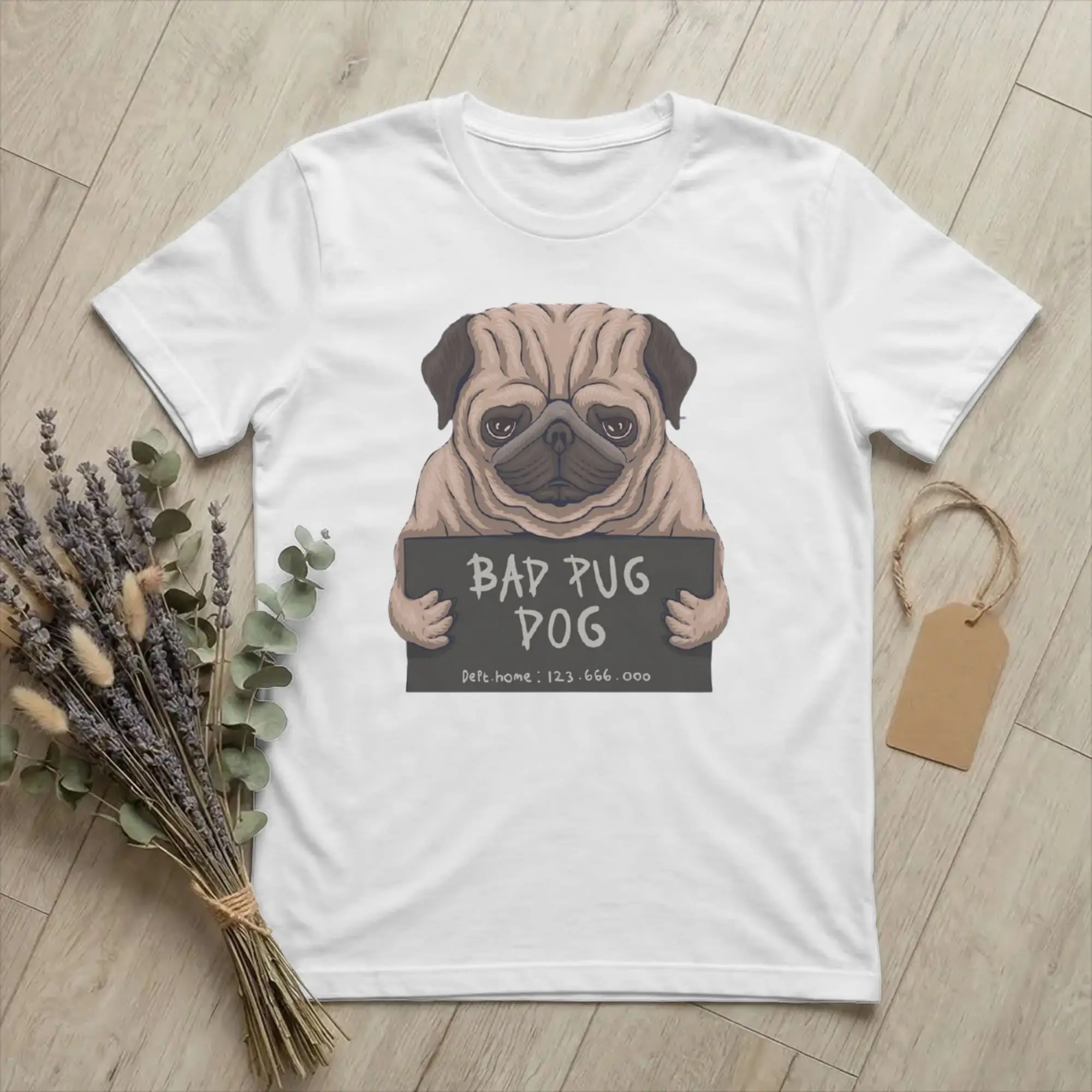 Bad Dog Cute Pug Portrait Men T Shirt Funny Mugshot Awesome Tee Shirt Short Sleeve Round Collar T-Shirts Cotton Plus Size merch