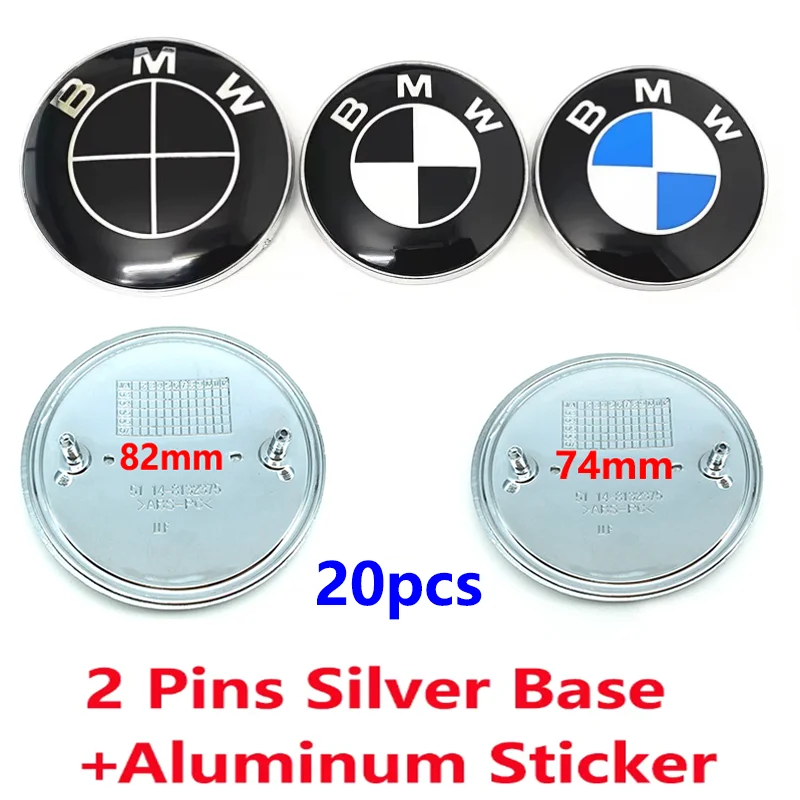 20pcs 45mm 74mm 78mm 82mm ABS Car Bonnet Hood Front Rear Trunk Emblem Badge Logo Sticker For BMW Styling Accessories 51148132375