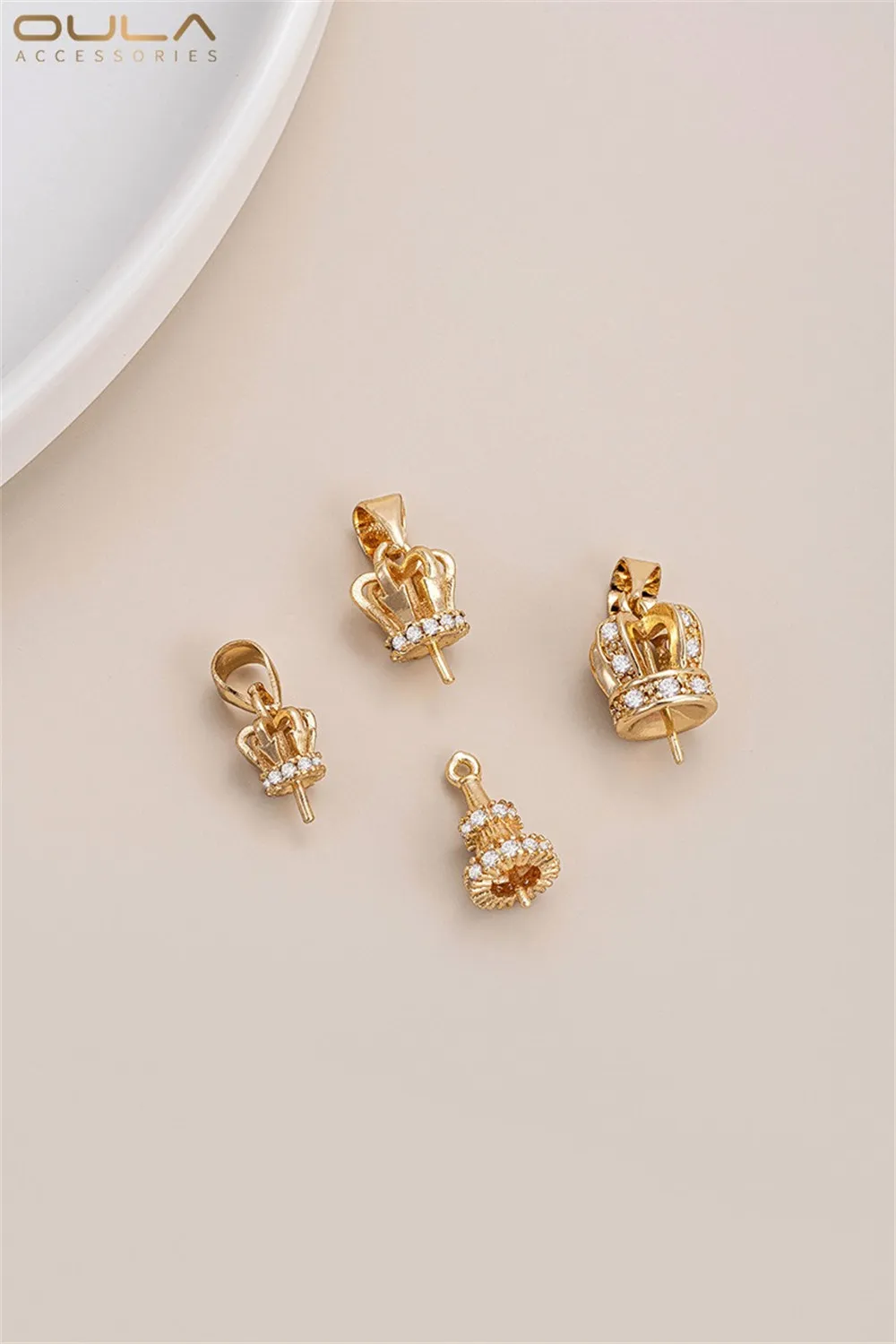 1pcs 14K Gold-plated, Zircon, Bell-shaped Crown, Half-hole Bead Tray, Crystal Pearl Pendant, Diy Jewelry Accessory