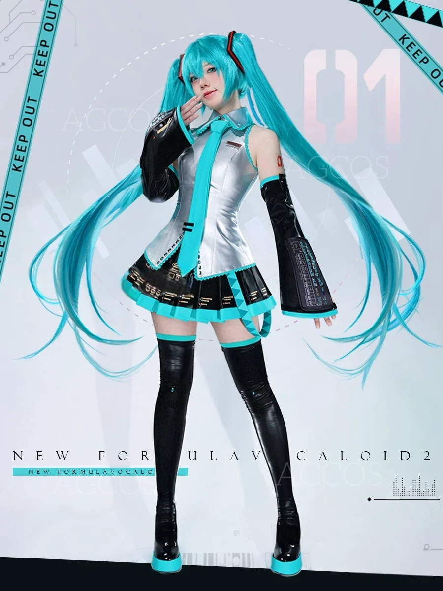 AGCOS New Version Mikku Formula Clothes Mikuu Cosplay Costume MIKUU JK Uniforms Top+Skirt Sets Wig Shoes Costumes Prop Cosplay