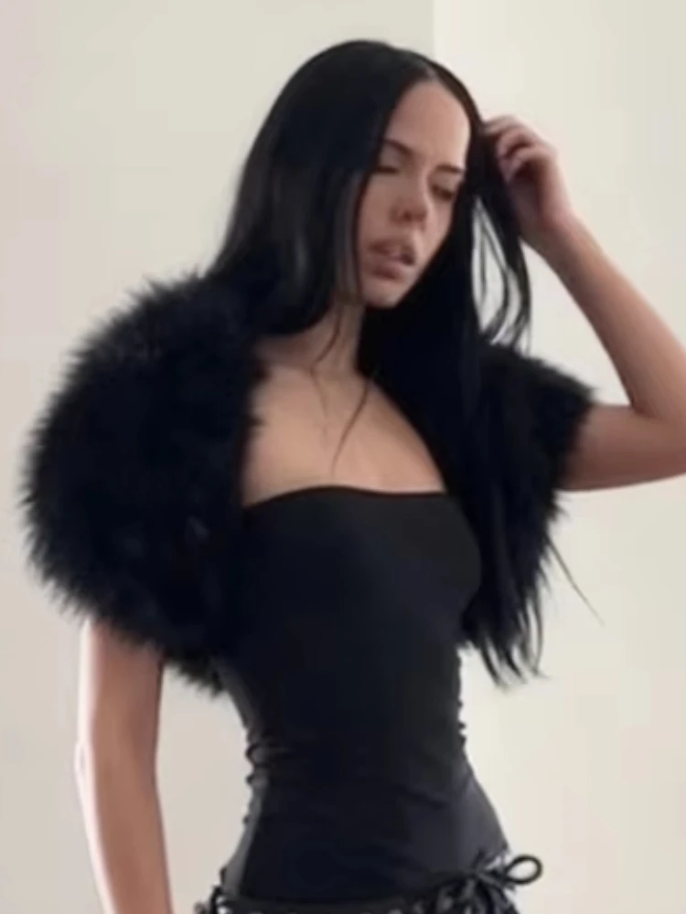 

Nibber Activi Trend 2-Piece Set Women Sexy Furry Shawl+Sleeveless Tank Top Fashion Party Club Stretch Classic Skinny Outfits