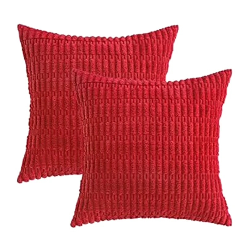 

Pack Of 2 Red Corduroy Decorative Throw Pillow Covers Soft Boho Striped Pillow Covers Home Decor