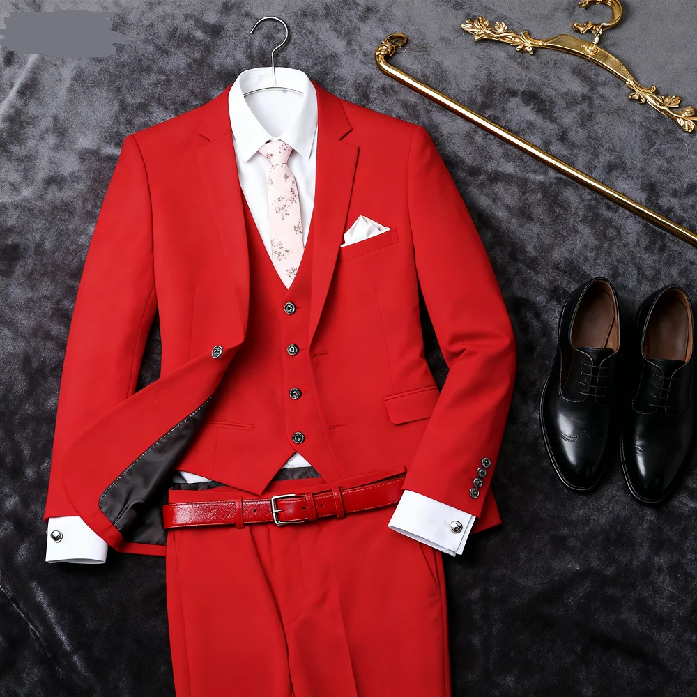 

Beige Slim Fit Men's Suit Elegant Wedding 3-Piece Set Notched Lapel High-Quality Ternos Masculinos Jacket And Waistcoat