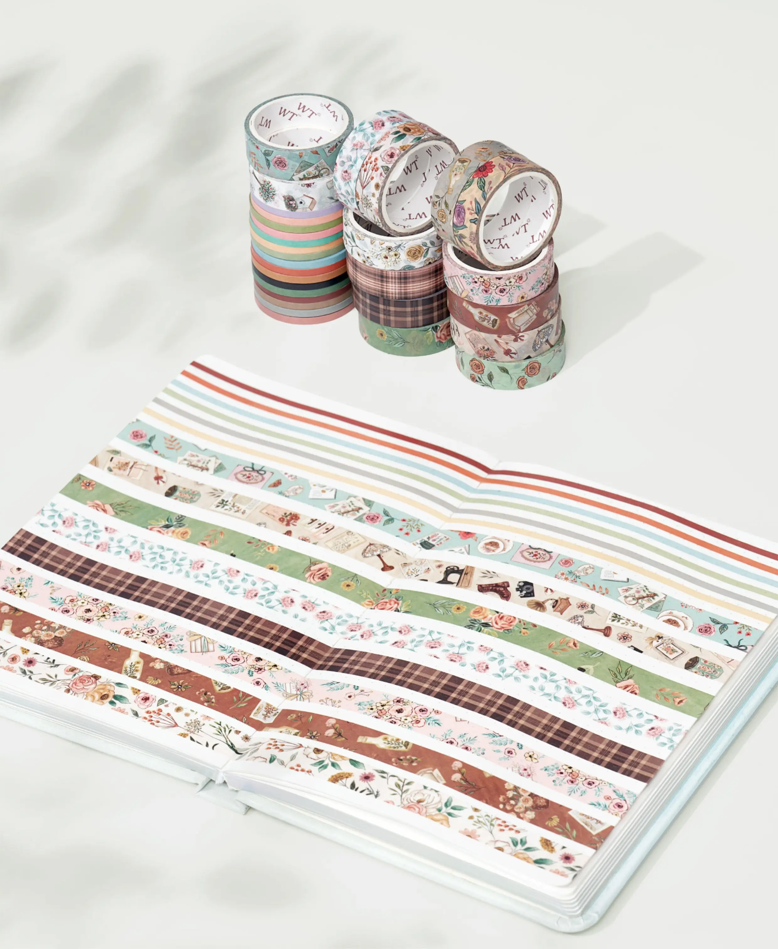 WT Journal Washi Pet Tape Flower Language Alley, Fangfei Old Street, Basic Retro Washi Paper Floral Solid Color Fine