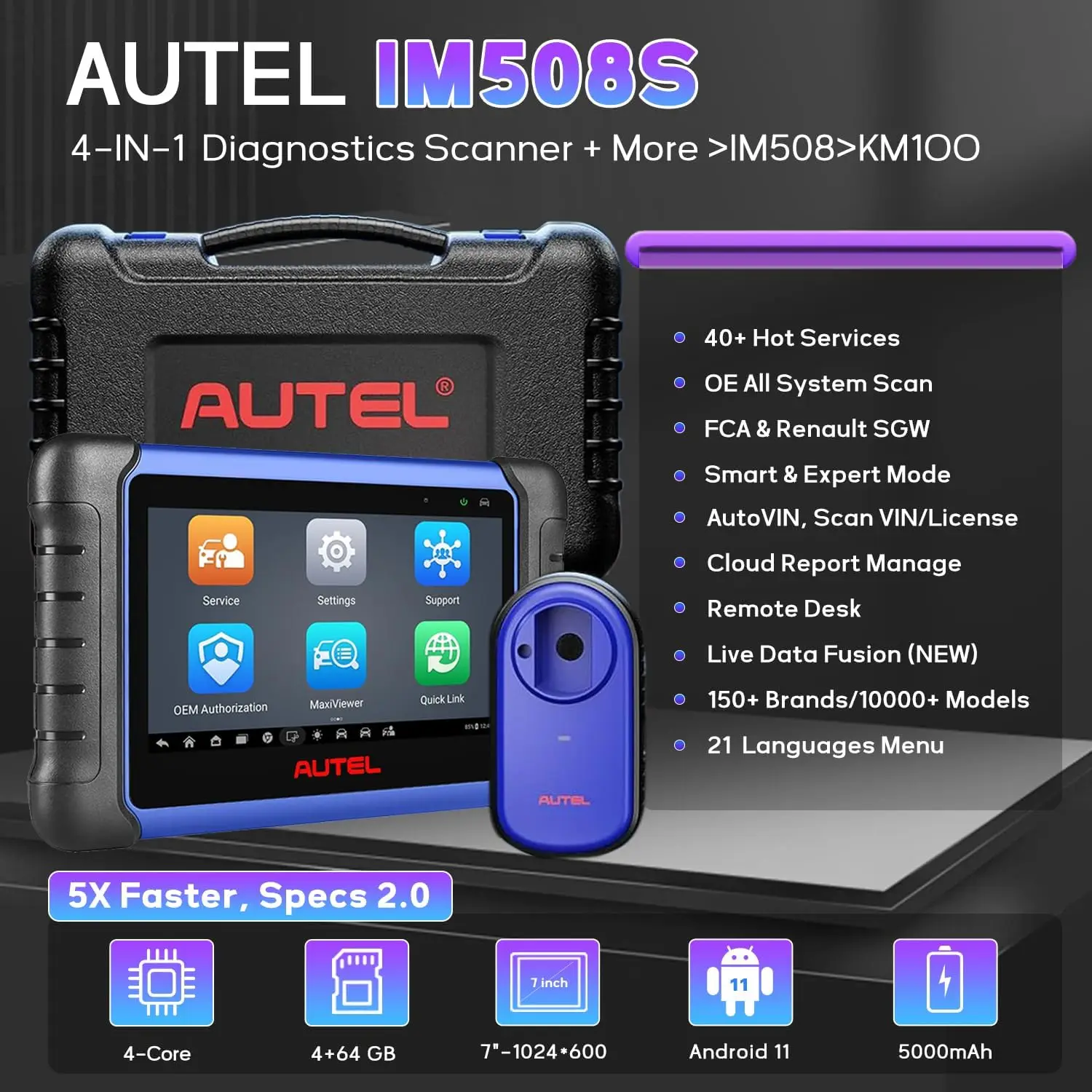 Autel Scanner IM508S Full OBDII Diagnostics Code Readers Full System Diagnostic, 3000+ Bidirectional Tests 40+ Resets Android 11