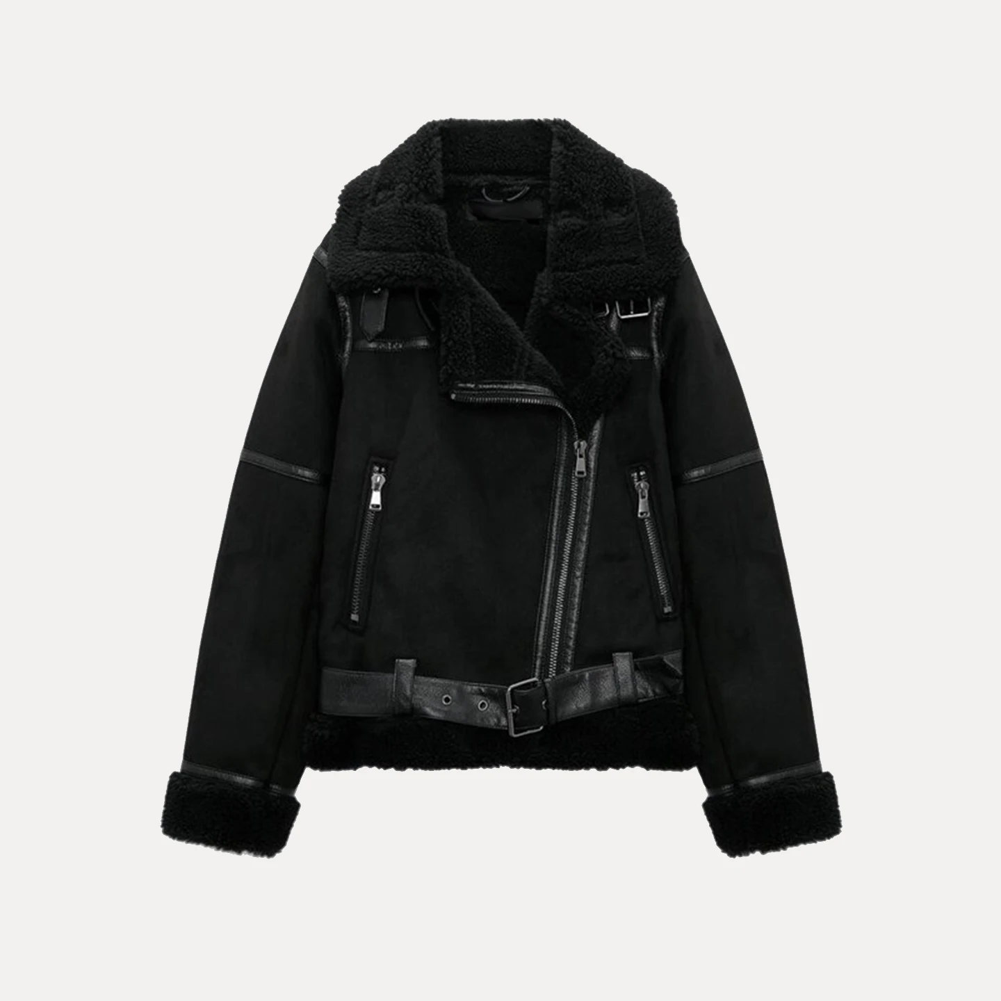 معطف Jaet جديد لخريف 2025 للسيدات من فراء الضأن للدراجات النارية من الجلد والفراء المتكامل معطف نسائي طويل Sve