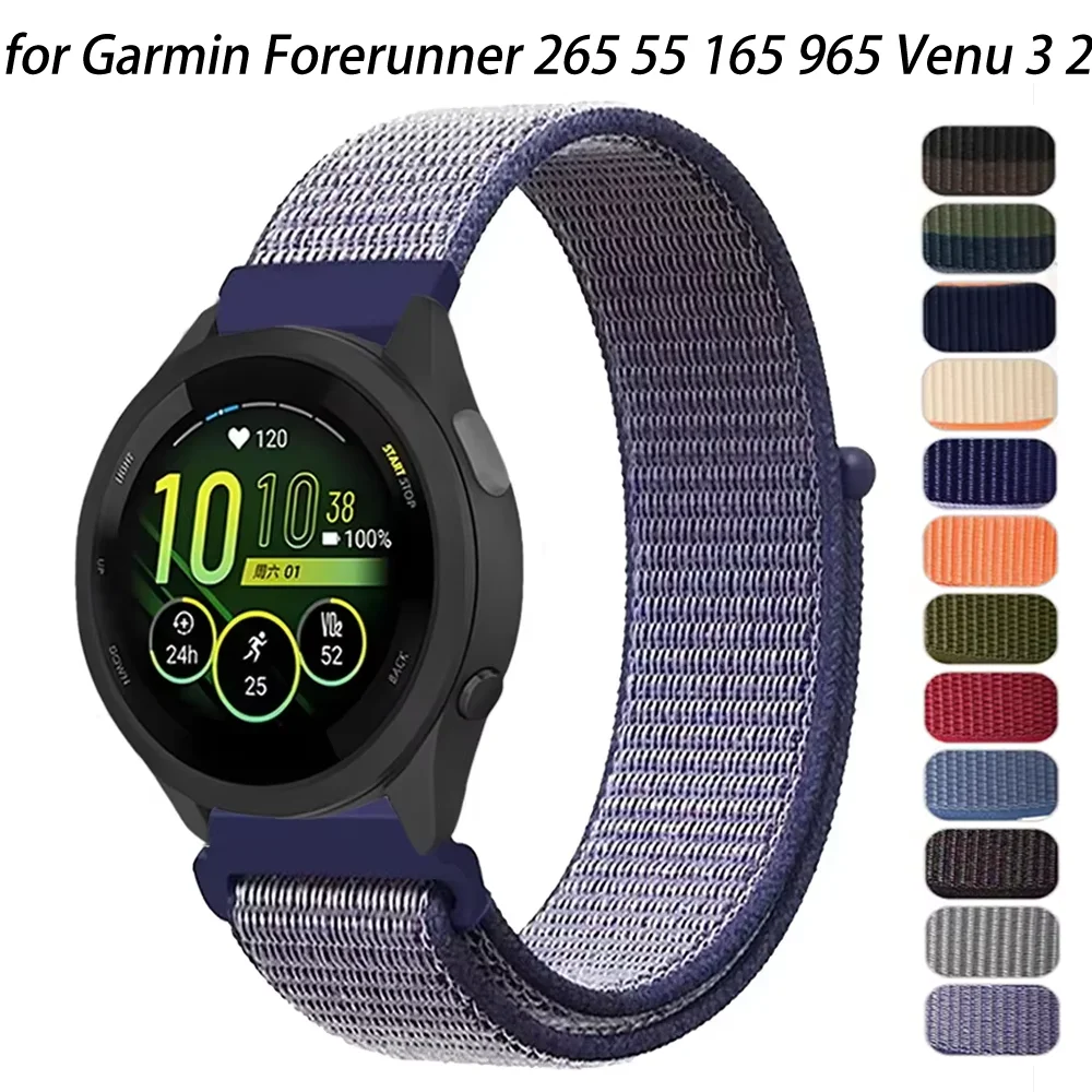 

22mm 20mm Nylon Loop Strap for Garmin Forerunner 265 55 165 965 Comfortable Wristband for Garmin Venu 3 2/Move Trend/Vivoactive5