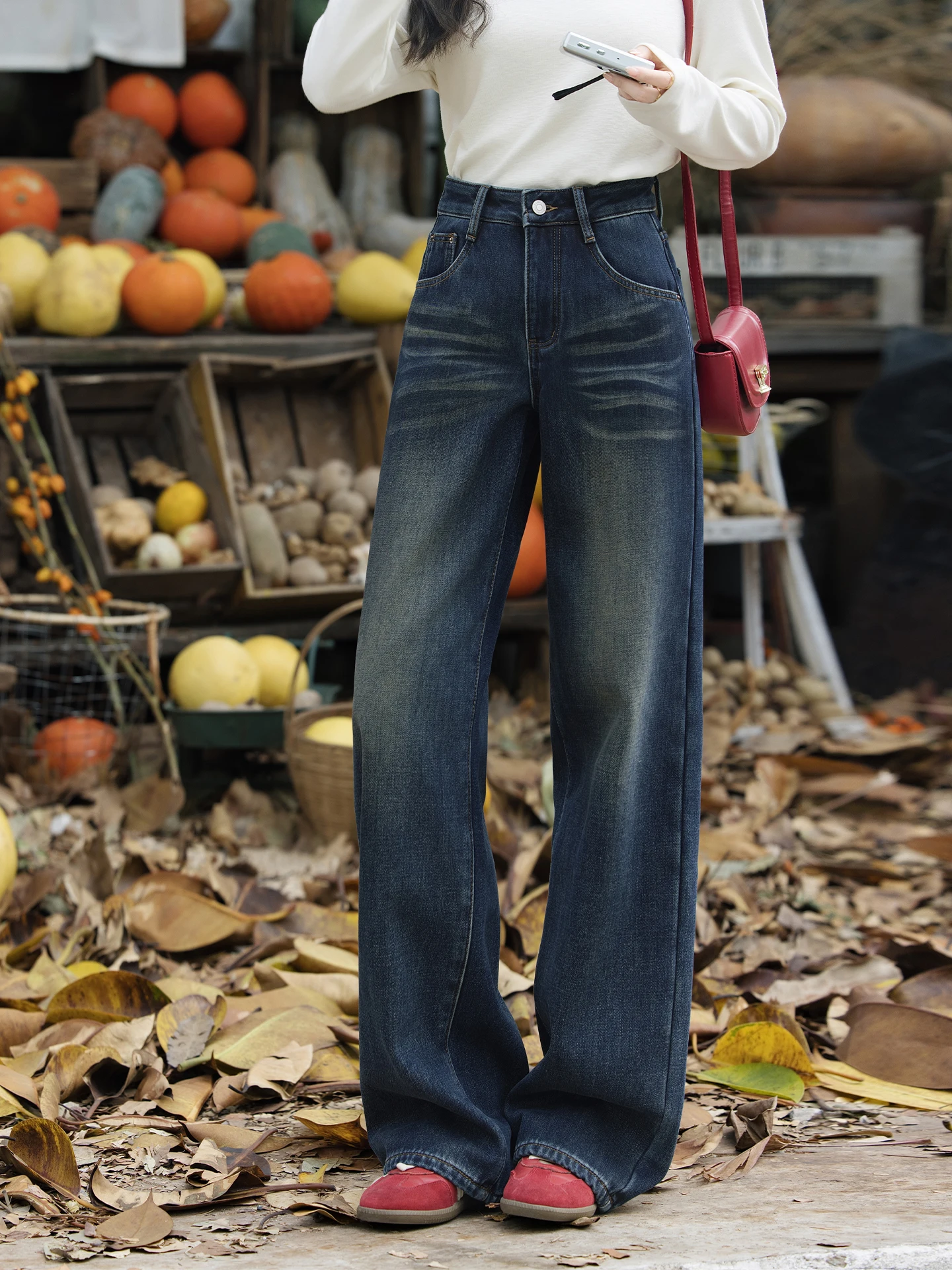 

Джинсы прямого кроя с высокой талией и подкладкой из флиса Deep Blue, женские, свободного кроя, из денима, модные, осенне-зимние