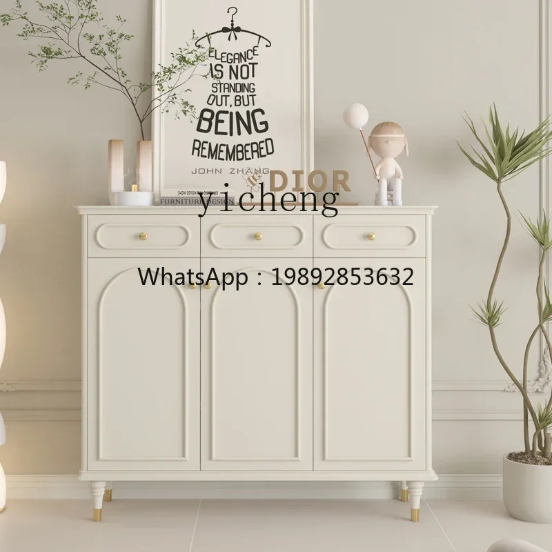 American light luxury shoe cabinet, household door porch cabinet integrated large capacity solid wood storage multi-layer