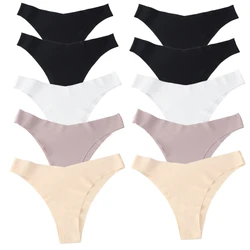 10PCS/Set Seamless Panties Women Ice Silk Underwear Low Waist V-Waist Thongs Cotton Crotch Breathable Sports Underwear Underpant