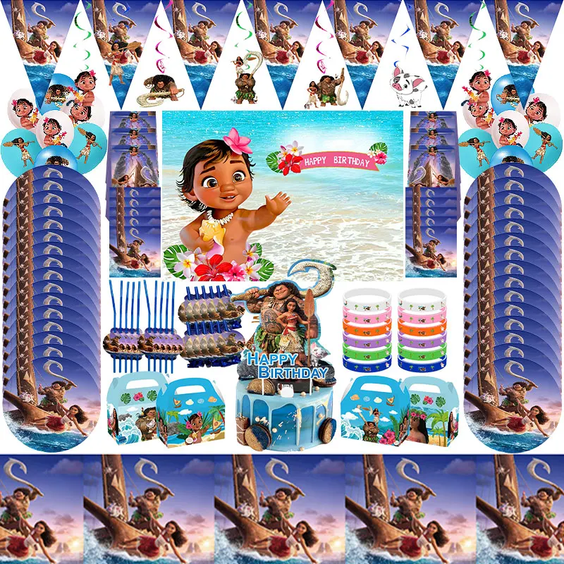 Moana 2 Birthday Party Decorations Disposable Tableware Backdrop Cup Plate Straw Oceania Vaiana Birthday Balloons Kid Party Gift