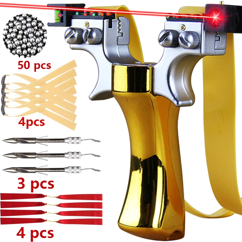 SYQT Doppelschraube Laser Schleuder mit 4 Farben Quick Press Schleuder Outdoor Jagd Stahlkugel Schießen Fisch Dart Angeln Paket 6