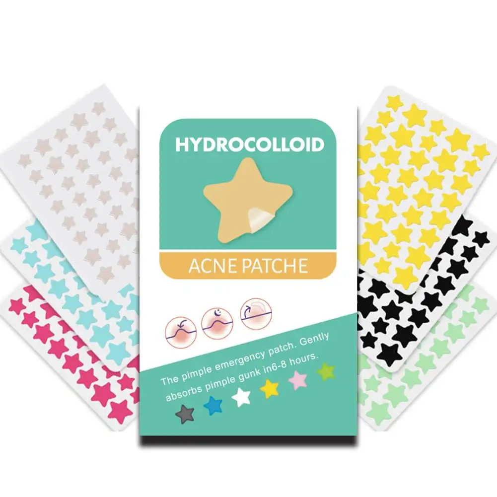 다채로운 하이드로 콜로이드 도트 귀여운 스타 하트 모양의 여드름 여드름 패치 얼굴 보이지 않는 여드름 및 흠집 커버 스티커 스킨 케어