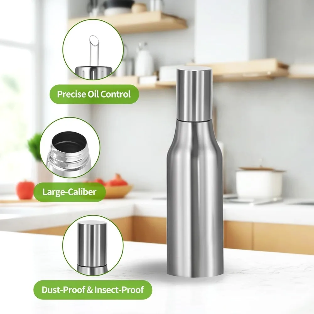 Stainless Steel Oil Dispenser Bottle with Easy Pour Spout Leak Proof Olive Oil Decanter for Kitchen Cooking Salad Dressing