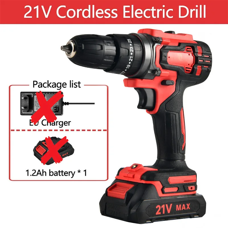 21V Electric Drill Brush Motor 2 Speed Control Stepless Speed Regulation Rotation Ways 25 Gears Torques Adjustable Lithium Drill