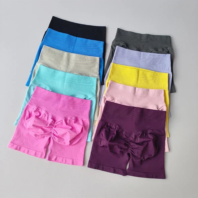 High-Waisted Peach Butt Lifting Three-Point Yoga Shorts Women Seamless Fashionable Sexy Solid Color Running Fitness Pants