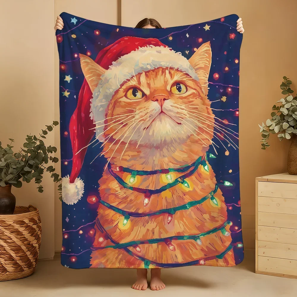 Cute Cat Christmas Blanket Throw Cozy Holiday Pet Lover Gift for Couch Decor Xmas Season 150x200cm 150x230cm
