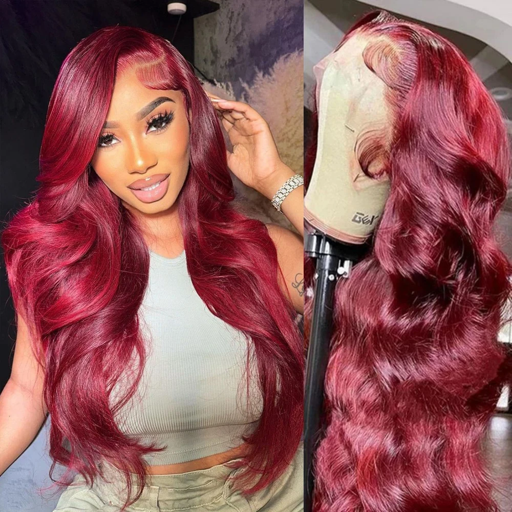 Mstoxic 99j Colored HD Transparent Frontal Wig Burgundy body wave 13x6 Lace Front Human Hair Wigs For Women