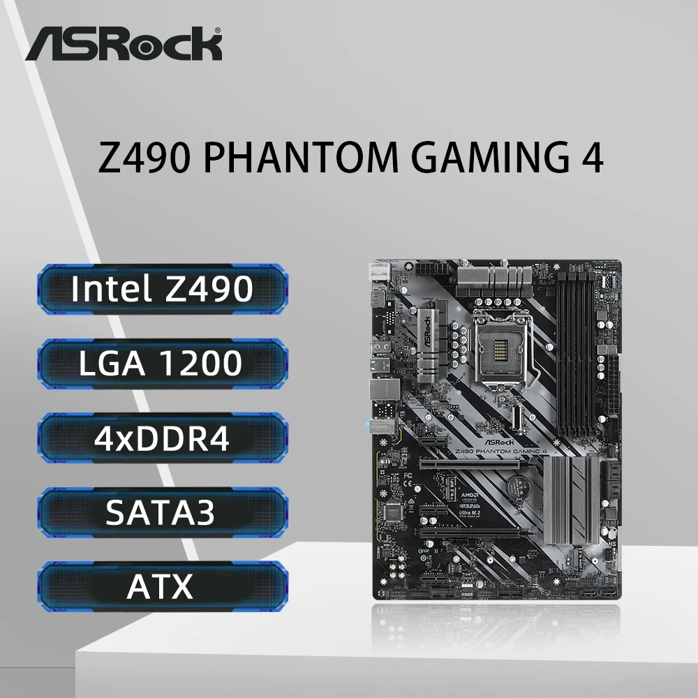 

ASRock Z490 PHANTOM GAMING 4 Motherboard Supports i9-10900K 10900F i7-10700F i5-10400F 10600K i3-10100F CPU DDR4 3200Mhz M.2 ATX