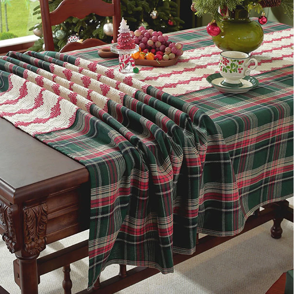 Vintage Green Checkered Tablecloth Christmas Plaid Slip Resistant Washable American Dining Cover Cross Border Deco Table Cover